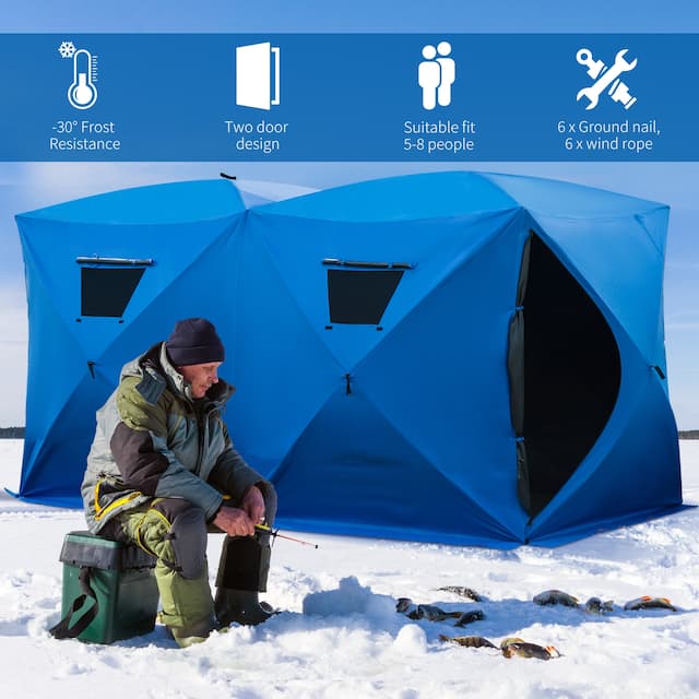 Outsunny 8 Person Ice Fishing Shelter Insulated Waterproof Portable Pop