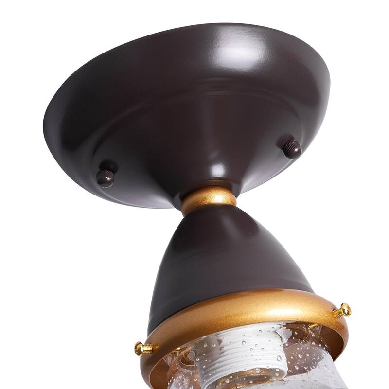 Vintage Brown 1-Light Clear Seeded Glass Semi Flush Mount Ceiling Lamp