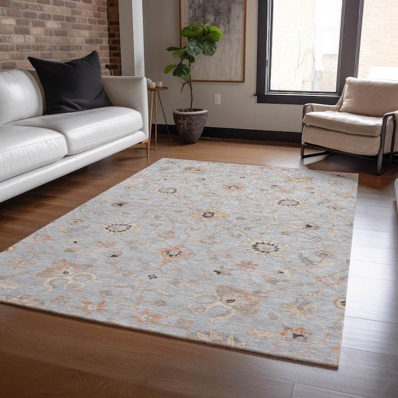 Machine Washable Indoor/ Outdoor Traditional Persian Chantille Rug - Gray - 9' x 12'