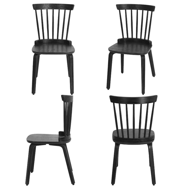 Farmhouse Spindle-back Windsor Dining Chairs with Bentwood Legs, Black - 33.5"H x 17.72"W x 19.7"D