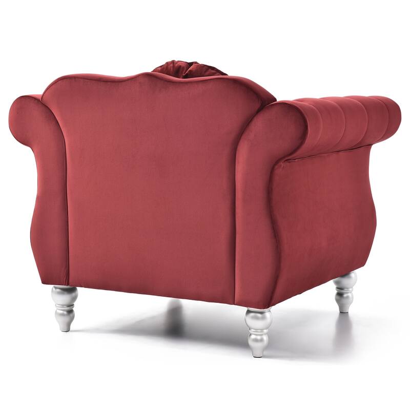 Solid Velvet Accent Chair with Tufted Round Pillow - 39" - Red
