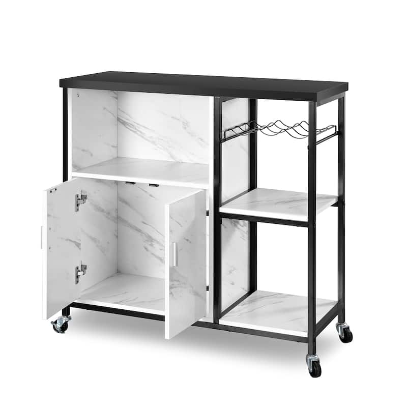 Ledel 35.4-inch Rolling Kitchen Island Cart With Wine Rack And Shelves