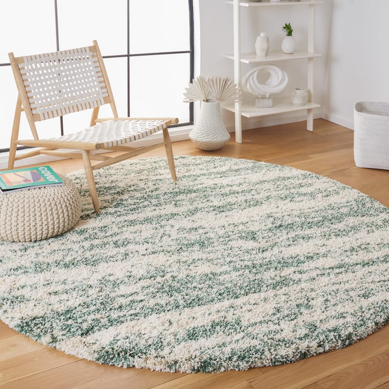 SAFAVIEH Hudson Shag Lulzime Modern Abstract 2-inch Thick Rug - 4' Round - Ivory/Green - Round
