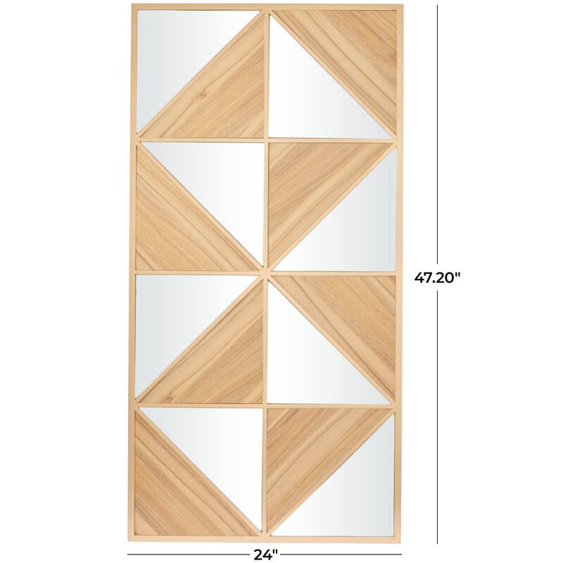 Light Brown Wood Triangle Mirrored Geometric Wall Decor