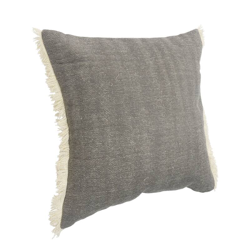 20" Charcoal Gray Solid Fringed Square Throw Pillow