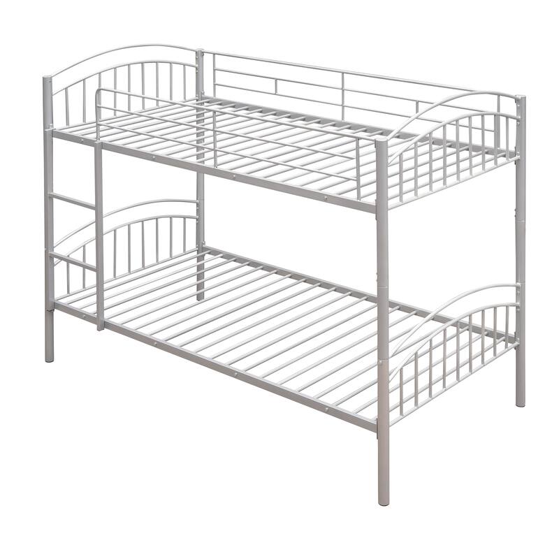 Twin Over Twin Steel Bunk Bed with Guardrails and Convertible Design