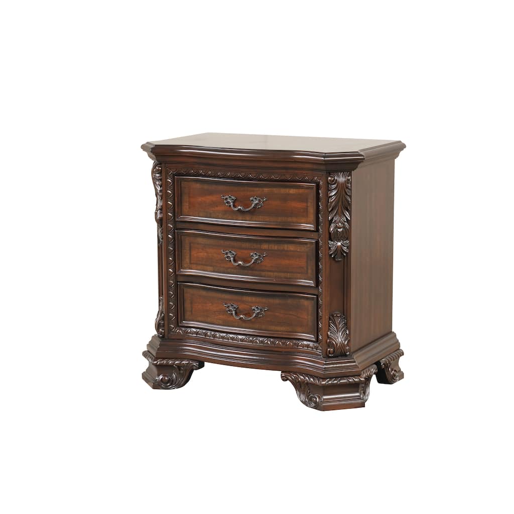 Traditional Style 3-Drawer Night stand With metal drawer pulls Made with Wood