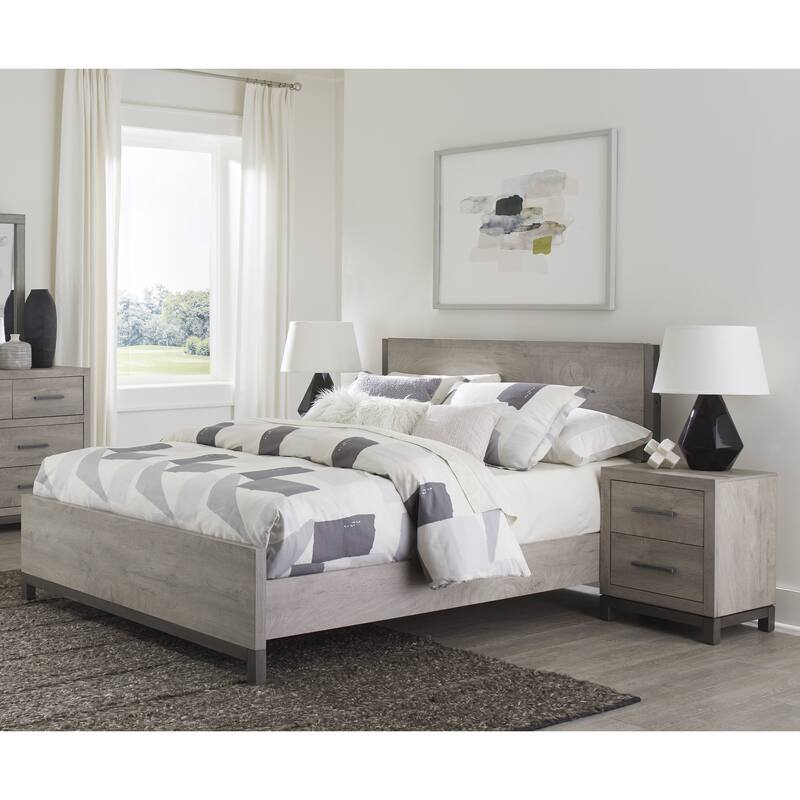 Full Size Wooden Low-Profile Bed with Scratch-Resistant Finish and Metal Accents