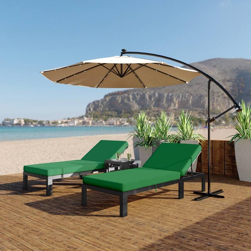 Chelsea Heavy-Duty Aluminum Outdoor Chaise Lounge with Machine-Washable Fade-Resistant Cushions, Lay-Flat Design