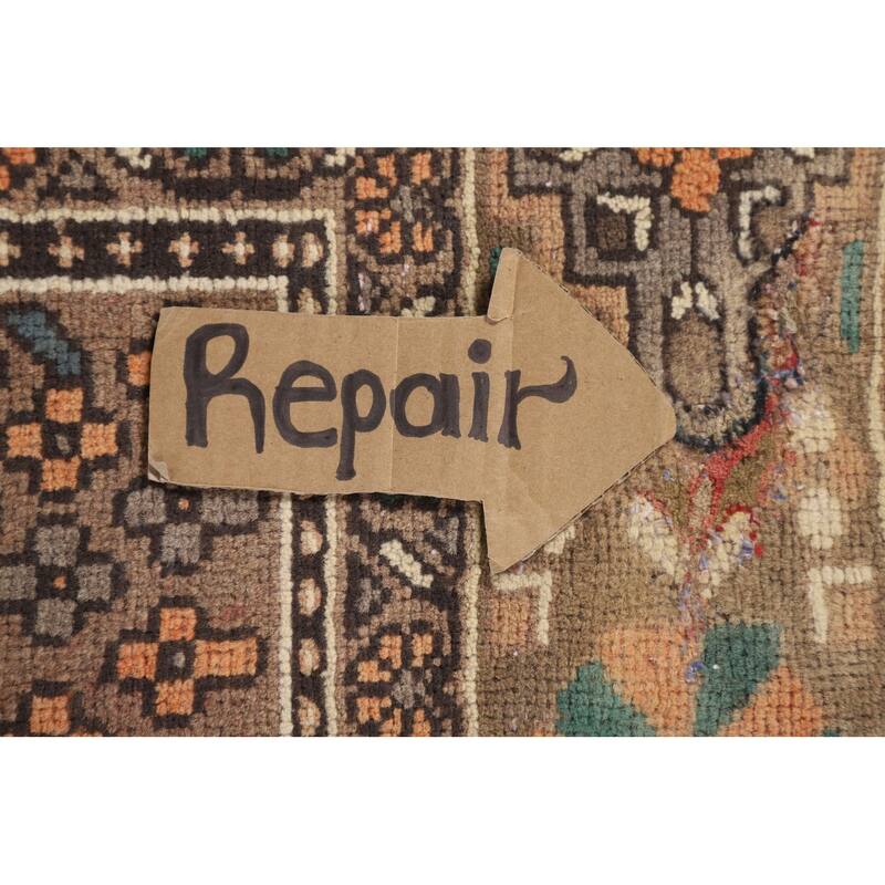 Garden Design Brown Bakhtiari Persian Vintage Rug Handmade Wool Carpet - 6'11"x 10'2"