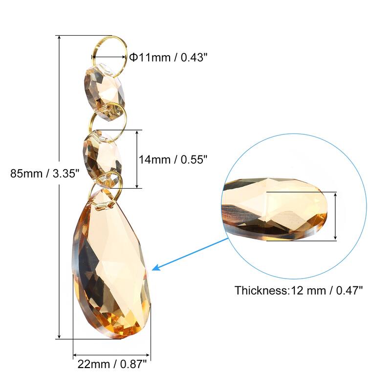 5Pcs 38mm Clear Crystal Teardrop w 14mm Octagonal Bead for Chandeliers - Champagne Color
