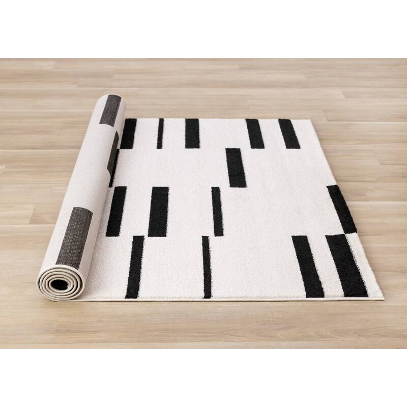 White Black Column Stripes Minimalist Indoor Area Rug