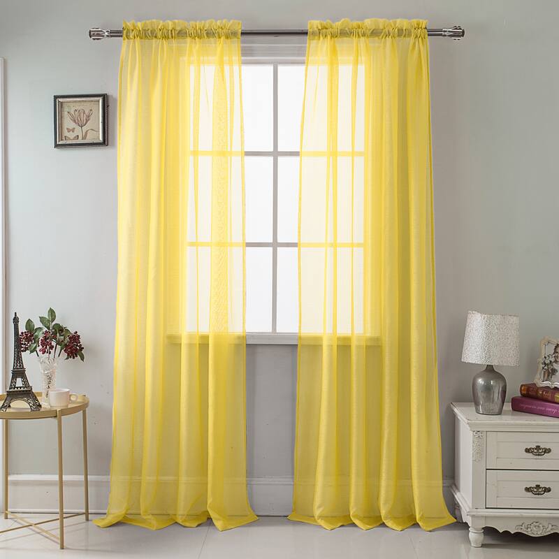 RT Designer Collection Celine Sheer 84 or 90-inch Rod Pocket Curtain Panel - 54" x 90" - Neon Yellow