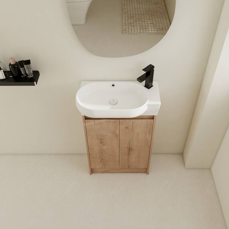 Compact 23'' Freestanding Vanity with Round Ceramic Sink & Soft-Close Hinges for Bathroom