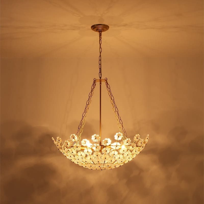 Mid-Century Modern 6-Light Glass Blossom Round Cage Chandelier