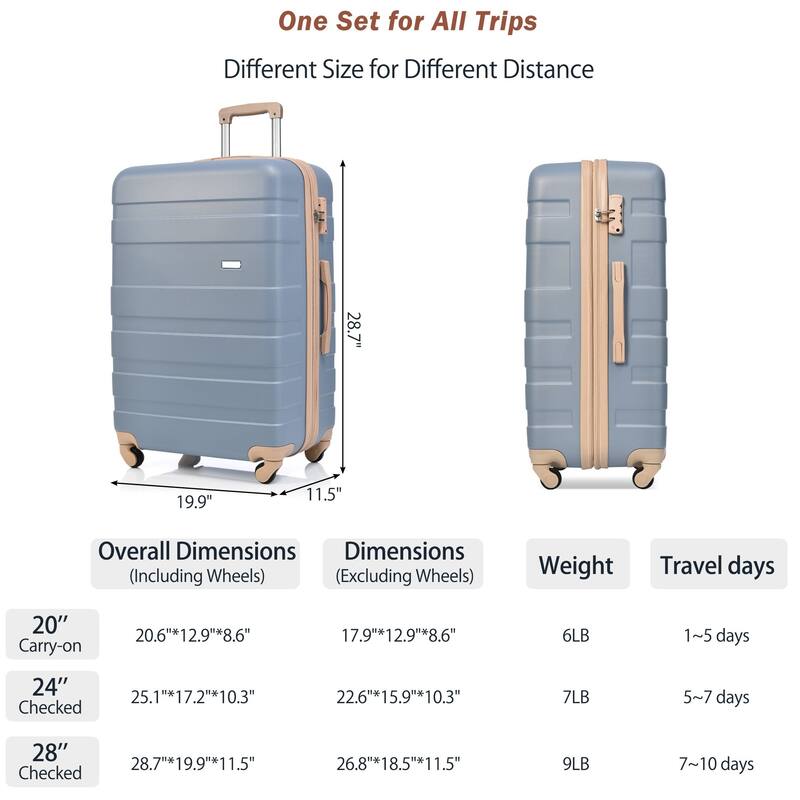 Fashionable Luggage Hardside Luggage with Expandable Storage and Safety Lock, for Boarding Travel, 3 Piece Set
