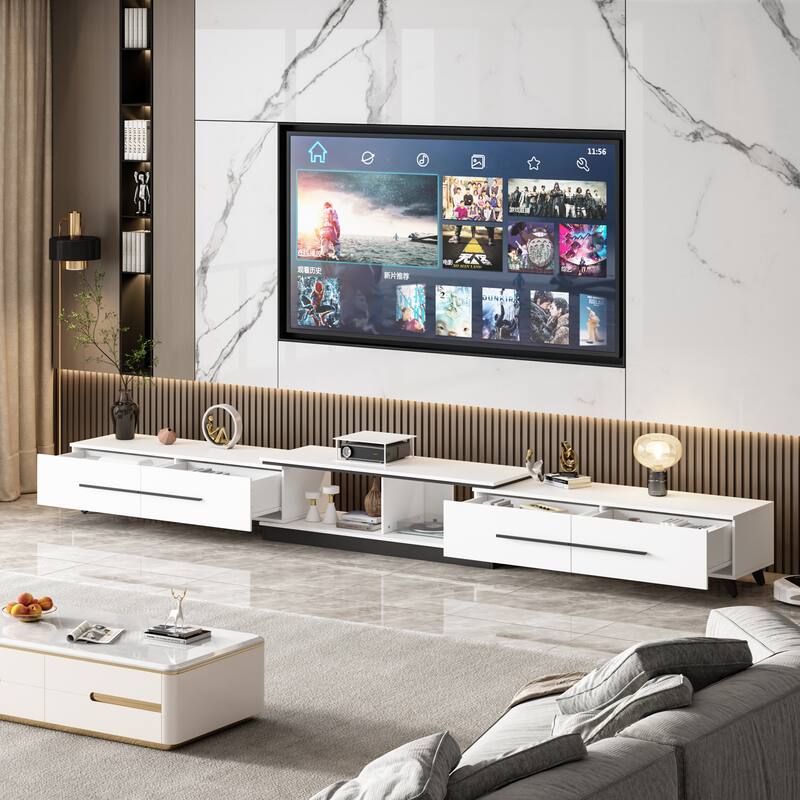 13.1"H Extendable Designs TV Stand with 4 Storage Drawer Black/White
