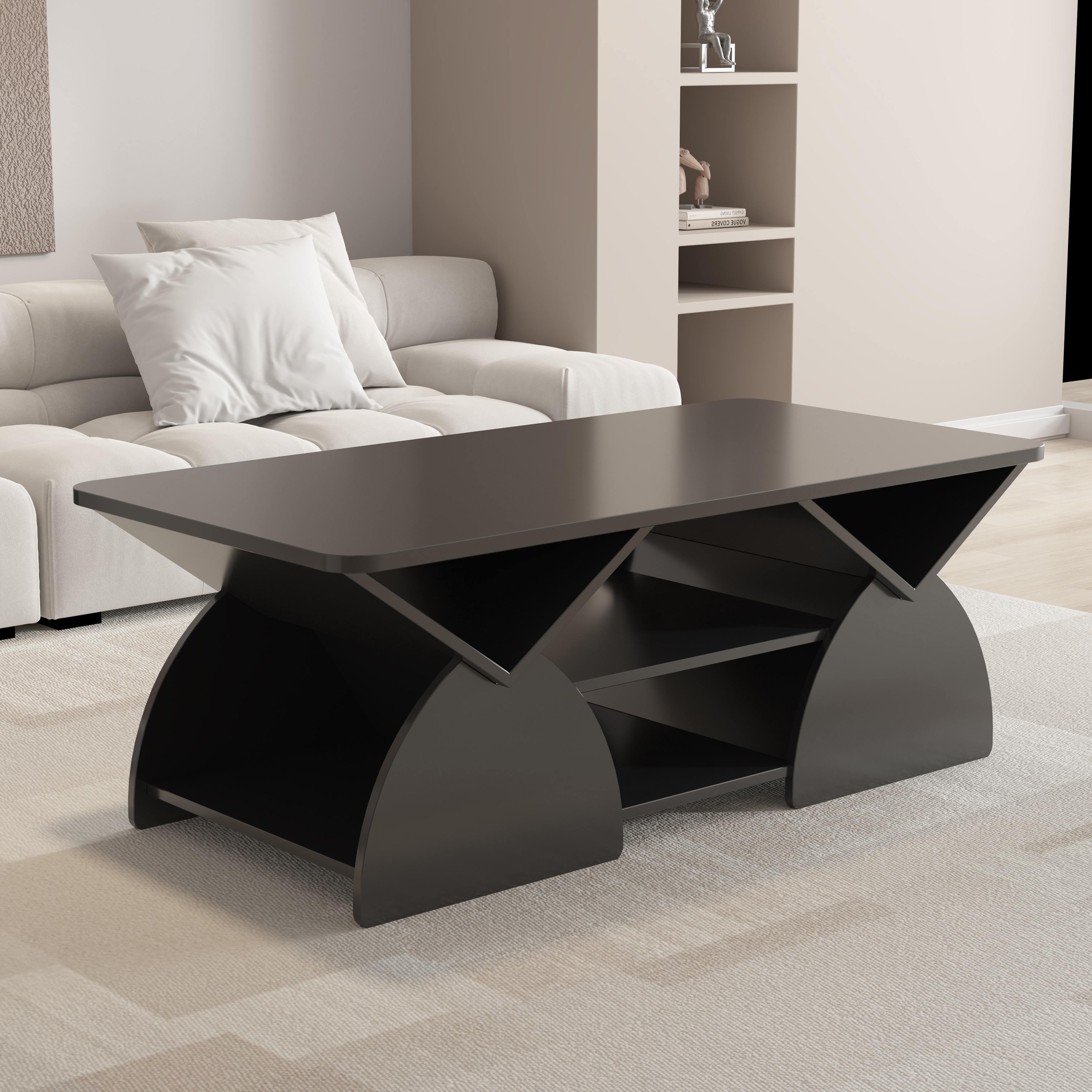 Rectangular Coffee Table Side Table with Storage, End Table Black Cocktail Table Sofa Table Accent Table