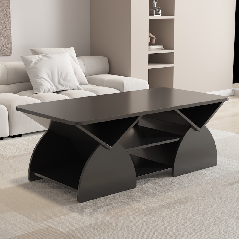 Rectangular Coffee Table for Living Room, Center Table with Storage, 47 Inch Space Saving Modern Coffee Table