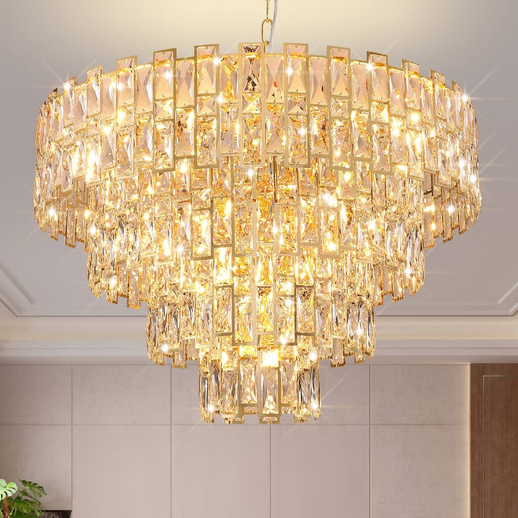 Luxury Crystal Chandelier 32-Inch Modern, French Empire Style Elegant Gold Finish Perfect, for Living Room or Bedroom