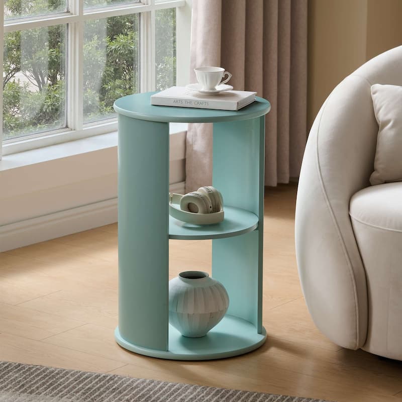 Evan Contemporary Wood Round Side Table with Storage - Glacier