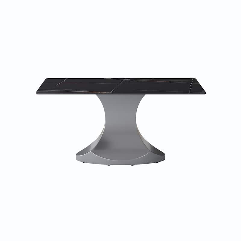 Rectangular Dining Table, Faux Marble Kitchen Dining Table with Grey Pedestal.