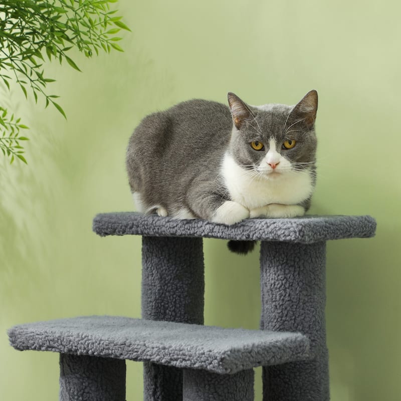 PawHut 25" 4-Step Multi-Level Carpeted Cat Scratching Post Pet Stairs - Grey