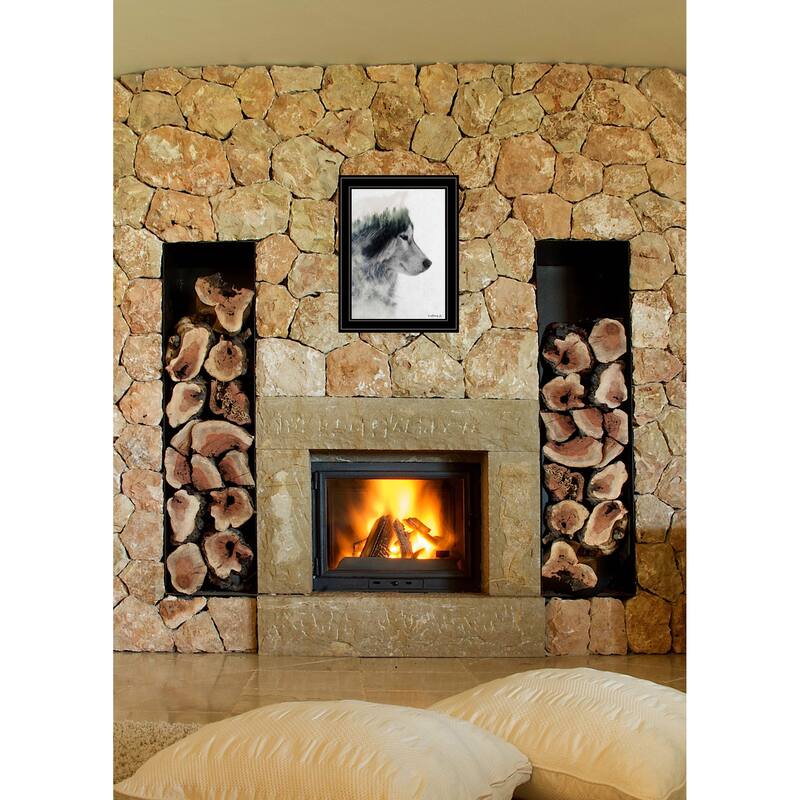 TrendyDecor4U Farmhouse "Wolf Stare" Framed Print Wall Art by Andreas Lie