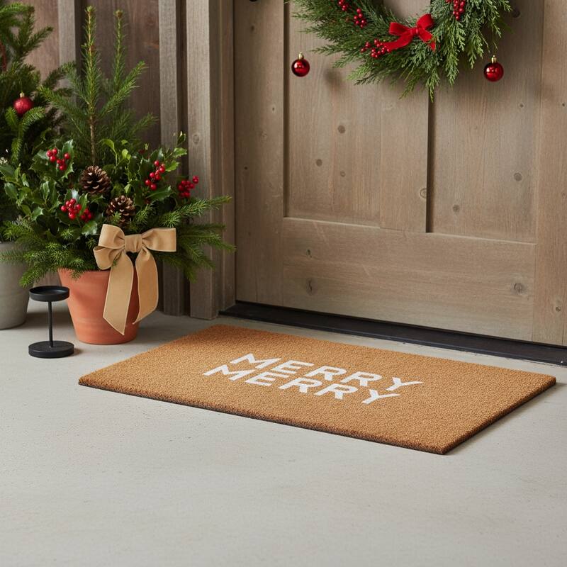 HomeRoots 17" X 29" Brown And White Christmas Outdoor Coir Door Mat - 17.00' X '29.00 - 17.00' X '29.00