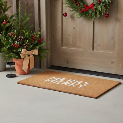HomeRoots 17" X 29" Brown And White Christmas Outdoor Coir Door Mat - 17.00' X '29.00