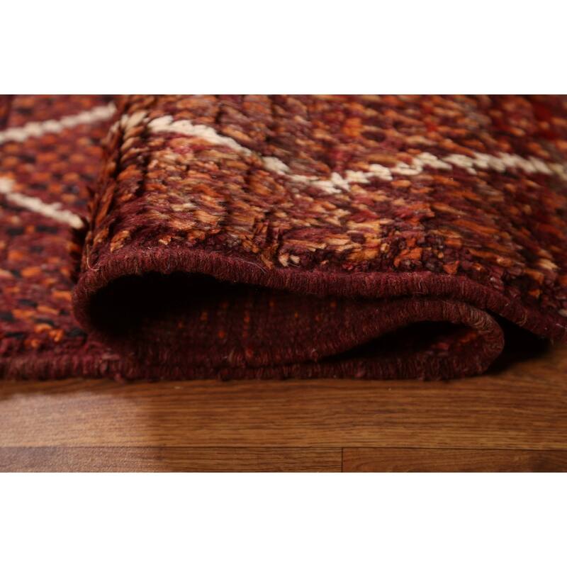 Hand Knotted Oriental 100% Wool Carpet Modern Geometric Red Moroccan Area Rug - 7' 10'' X 5' 7''