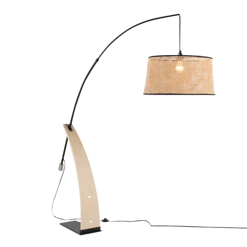 Carson Carrington Robyn-Isa Floor Lamp - Natural Wood/Black Metal/Natural Rattan