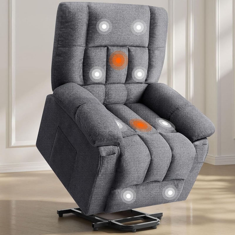 Recliner Chair, Reclining Massage Chair with Heat, Home Theater Seating Electric Power Lift Chair for Living Room - Grey