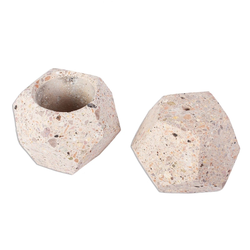 Novica Handmade Modern Polygon Recycled Stone Flower Pots (Pair)