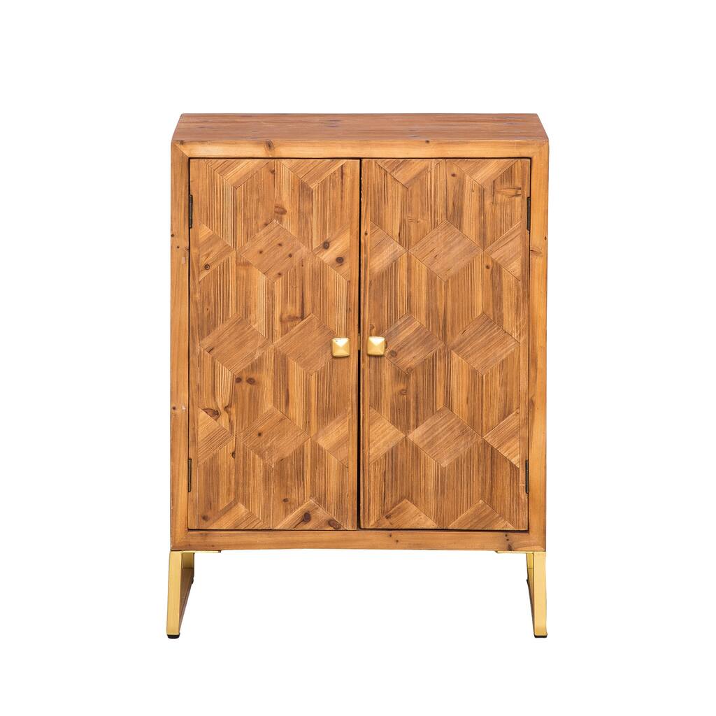 Foreside Home & Garden Two Door Wood and Brass Metal Storage Cabinet