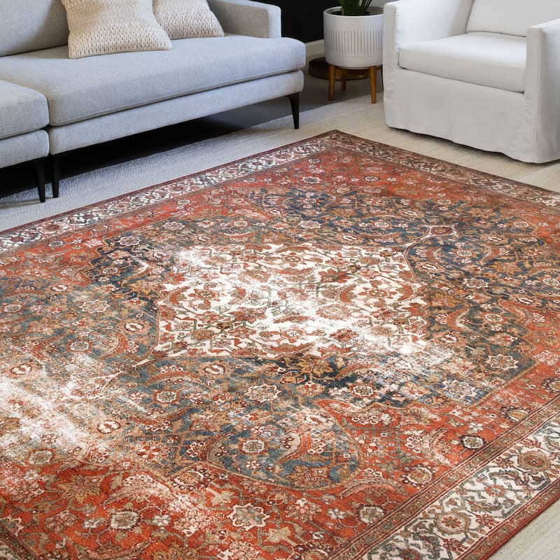 Alexander Home Isabelle Traditional Vintage Border Printed Area Rug