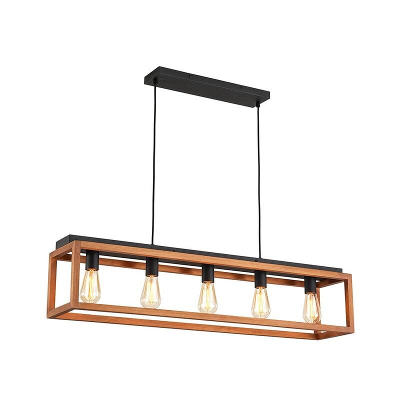 Rustic Oak Wooden Rectangular Cage Island Chandelier Ceiling Light - 39.4 Inches