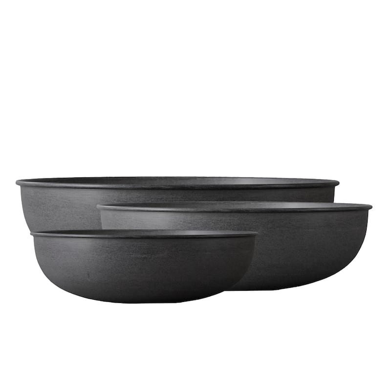 Glazed Flower Pots - 19.5" - Black - Set of 3