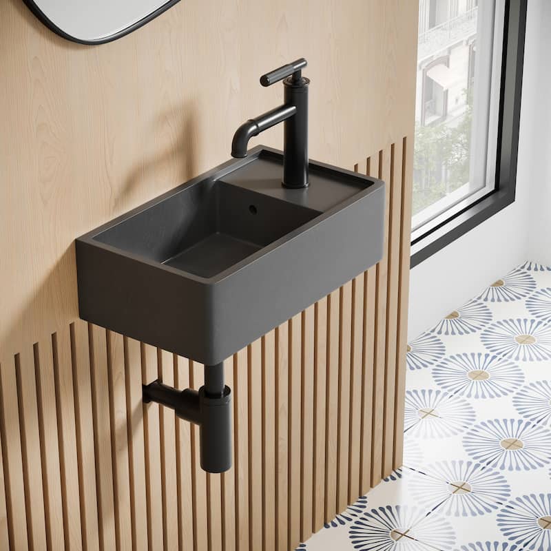 Thun 17.5" Rectangle Concrete Wall-Mount Bathroom Sink In Dark Grey - 17.9" x 10" 5.8"