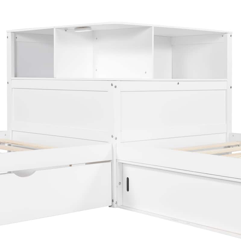 Twin Size L-Shaped Platform Bed with Trundle & Storage Cabinets by Harper&Bright Designs