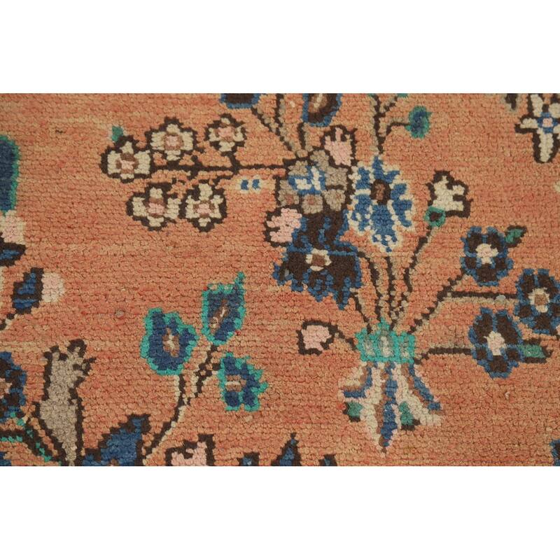 Orange Floral Hamedan Persian Area Rug Hand-Knotted Wool Carpet - 8'6" x 11'11"
