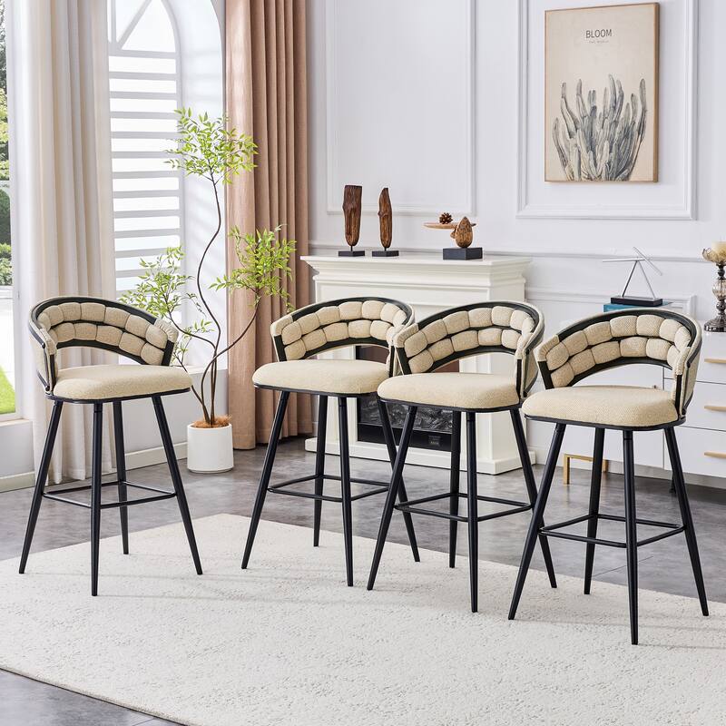 Set of 2 Velvet Bar Stools with Black Iron Legs, Modern Counter Height Stools for Home Bar