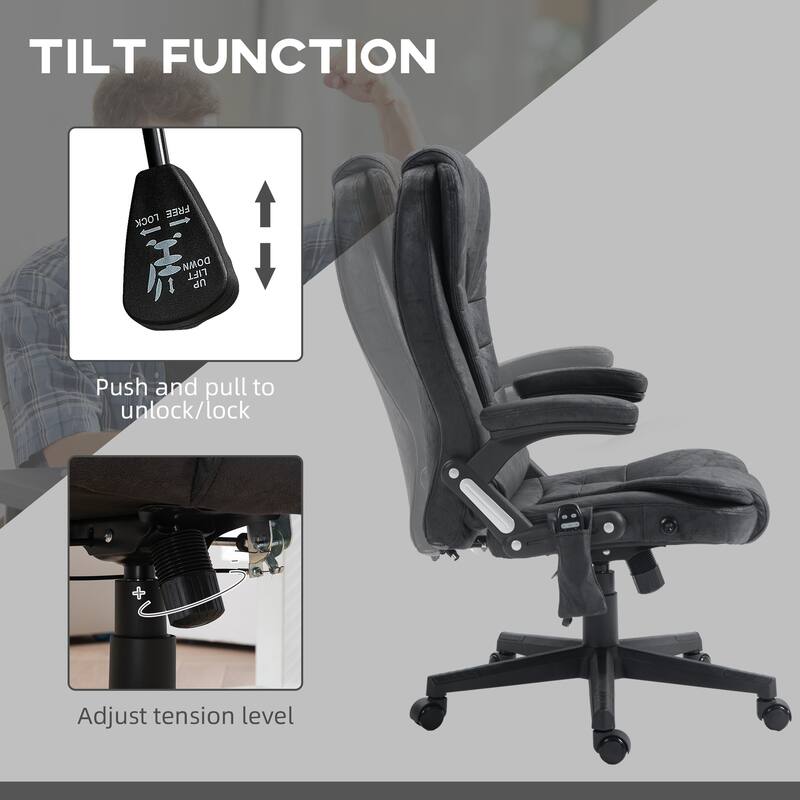 6 Point Vibrating Massage Office Executive Recliner Chair: with Heat, Reclining Backrest, Padded Armrests and Remote