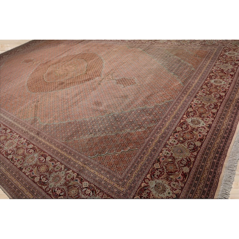 Hand Knotted Beige Persian Wool & Silk Traditional Oriental Area Rug - 13' 1'' x 20'
