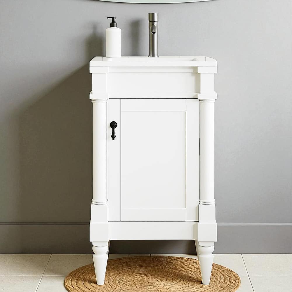 18" Small Bathroom Vanity with Sink, Modern Freestanding Storage Cabinet with Door and Shelf, Compact Single Sink