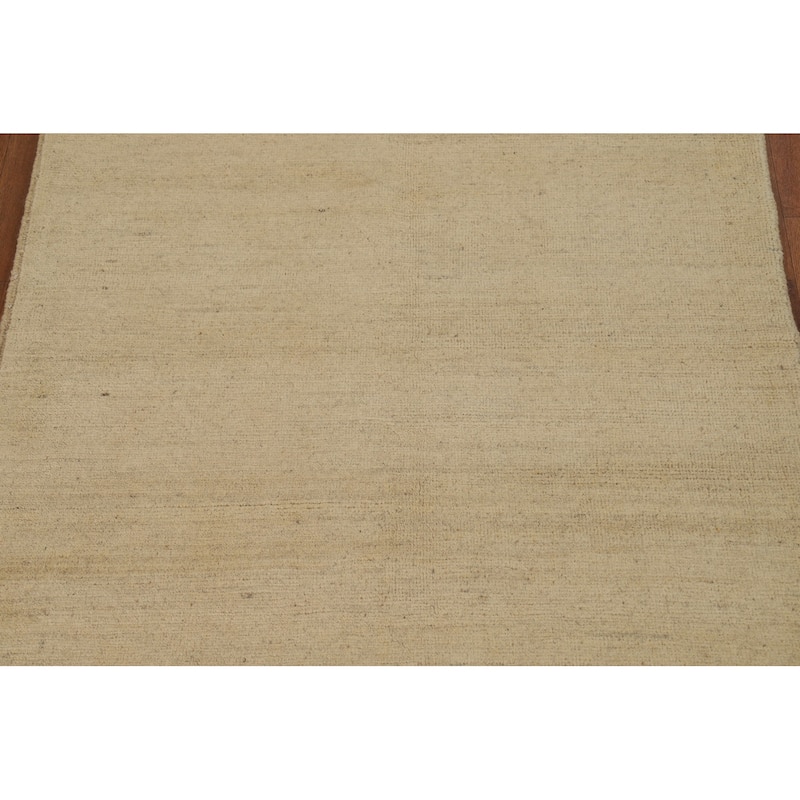 Gabbeh Modern Accent Rug Handmade Solid Beige Wool Carpet - 3'1"x 4'0"