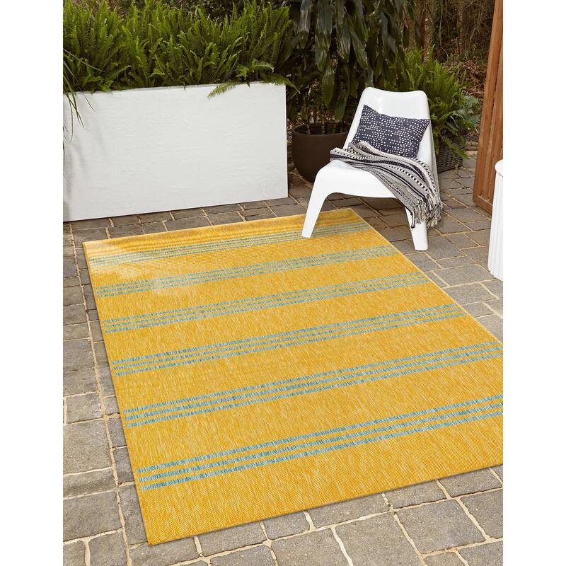 Outdoor Zrand Collection Area Rug - Yellow and Aqua - 6'x9'