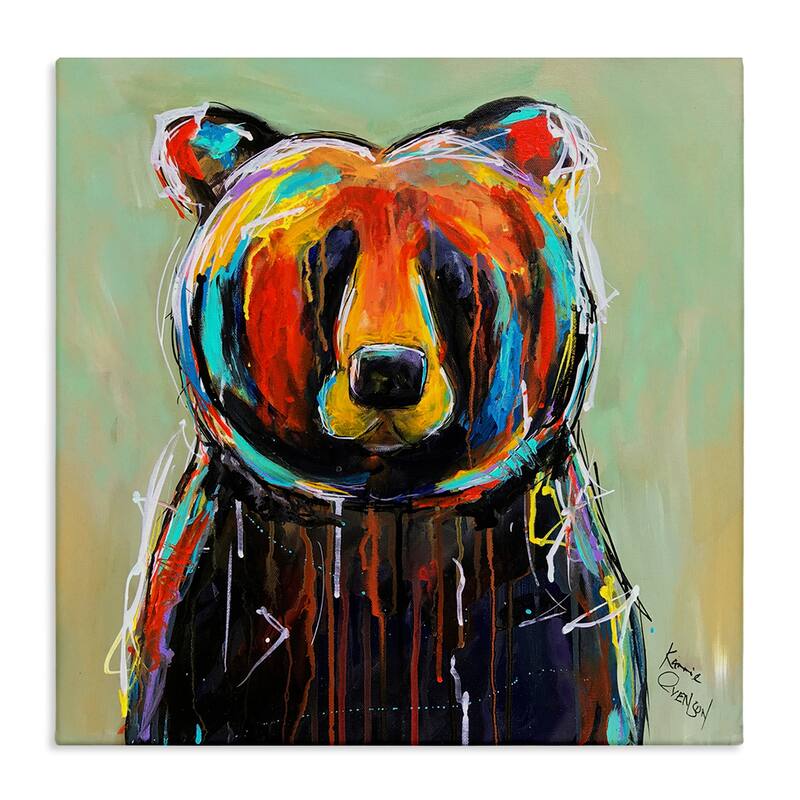Stupell Abstract Colorful Painted Black Bear, Canvas, 17 x 1.5 x 17, Made in USA - 36 x 36