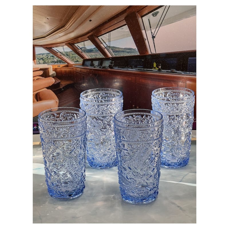 Paisley Acrylic Glasses Drinking Set of 4 Hi Ball (17oz) Plastic Drinking Glasses