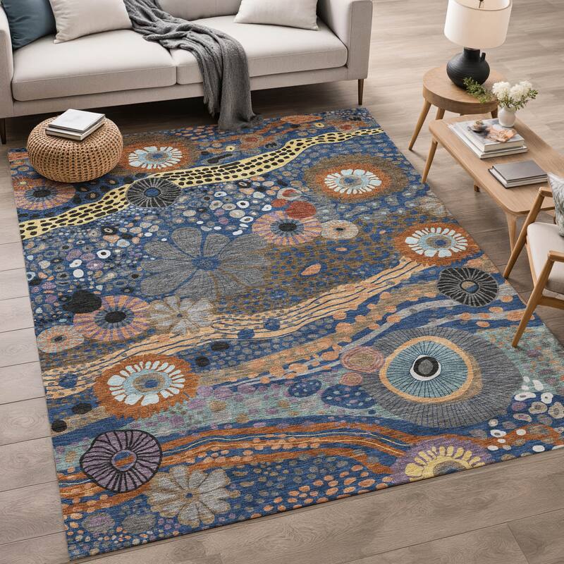 Machine Washable Indoor/ Outdoor Whimsy Floral Chantille Rug